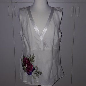 NWT Floral Applique Linen Sleeveless XL Blouse